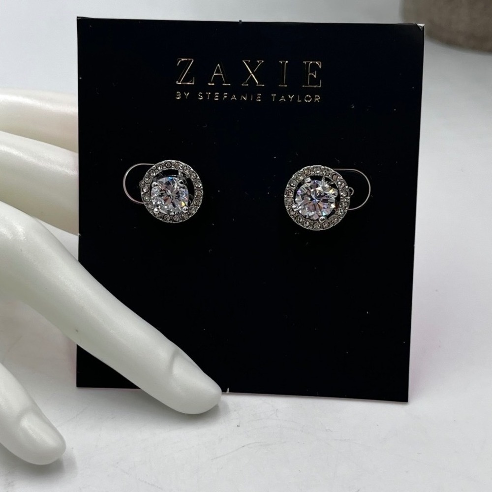 Zaxie by Stefanie Taylor CZ Stud Earrings with Halo Jackets Silver‎ Tone 58305P